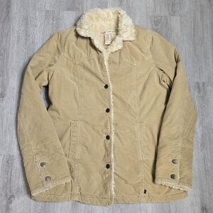 Vintage Y2K Abercrombie & Fitch Womens Jacket Sherpa Lined Velvet Beige
